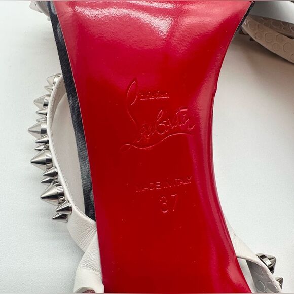 Christian Louboutin Mafaldina Spikes Denim & Leather 100 Heels Sandals EU 37 US7 - Picture 11 of 12